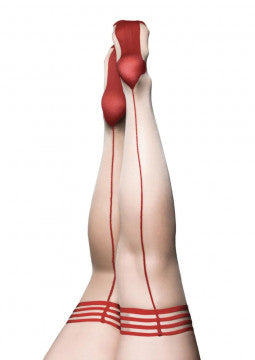 Red Back Seam Thigh High - Size D - Nude