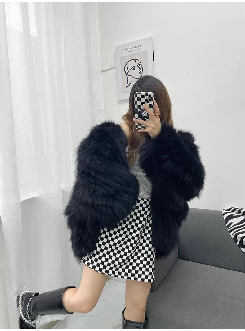 Winter Shaggy Hairy Thick Warm Soft Colored Faux Fur Jacket Women with Hood Bat Sleeved Loose Casual Designer Clothes