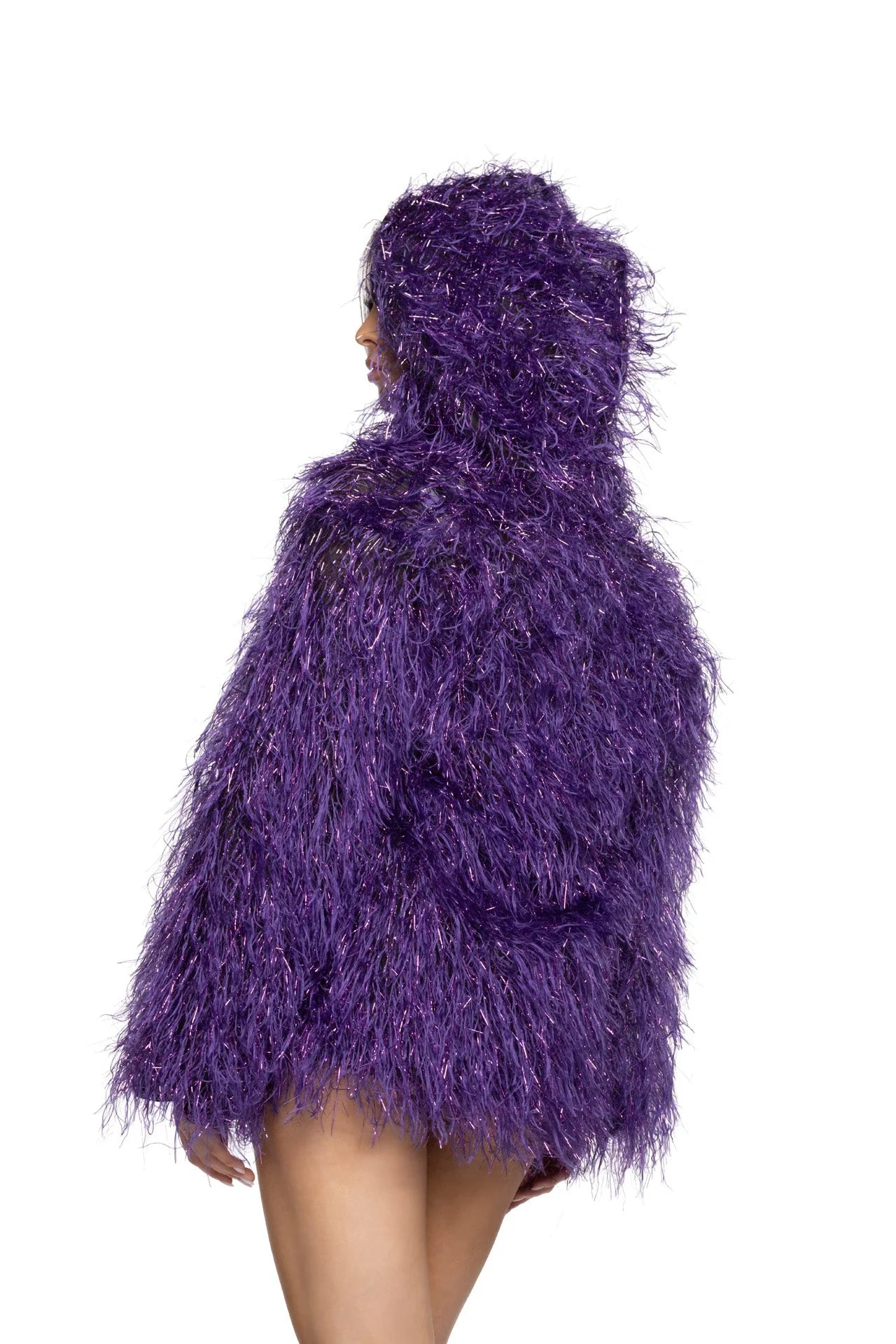 LIGHT-UP LUREX SHAG HOODED COAT