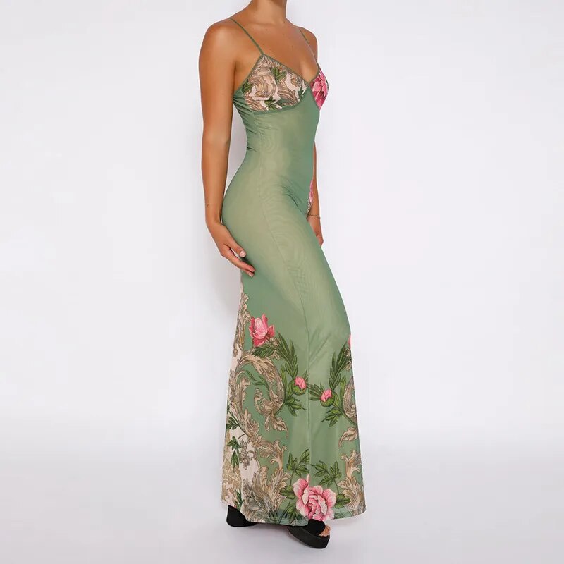 Sleeveless Print Suspender Dress