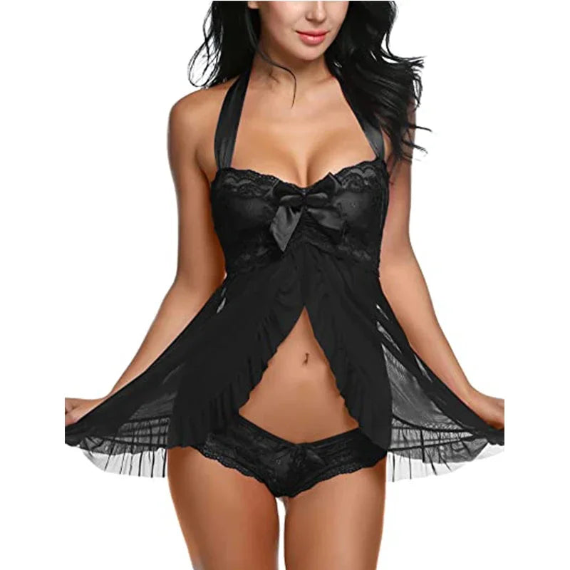 Women Sexy Babydoll Lingerie Lace Nightdress Sleepdress Bridal Lingerie Halter Chemise Maternity Nightgown Plus Size