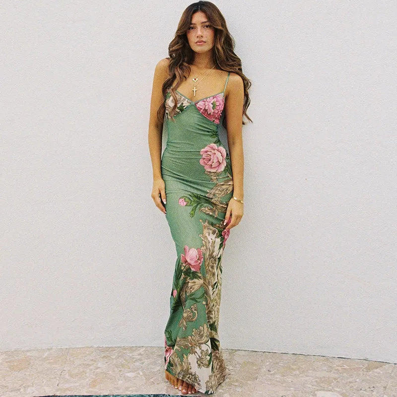 Sleeveless Print Suspender Dress