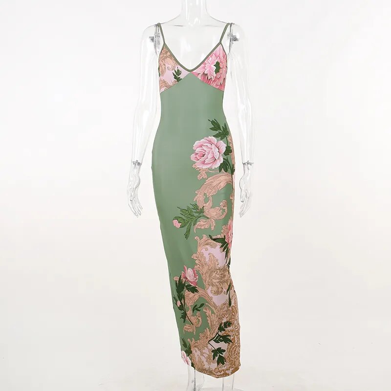 Sleeveless Print Suspender Dress