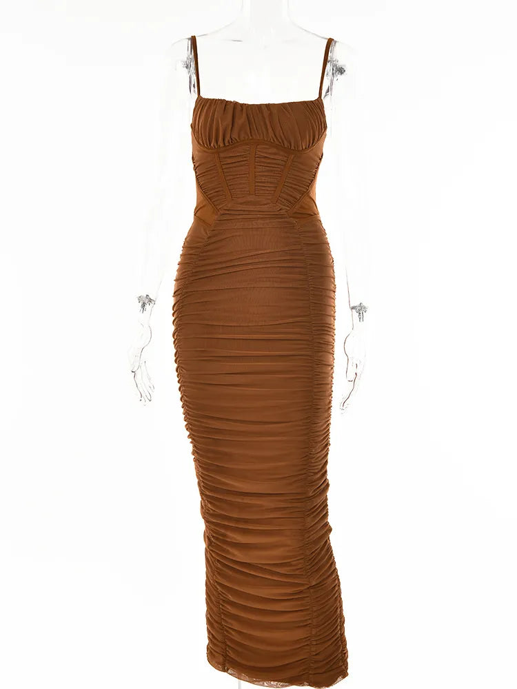 Chic Ruched Corset Bodycon Midi Dress in Earthy and Jewel Tones