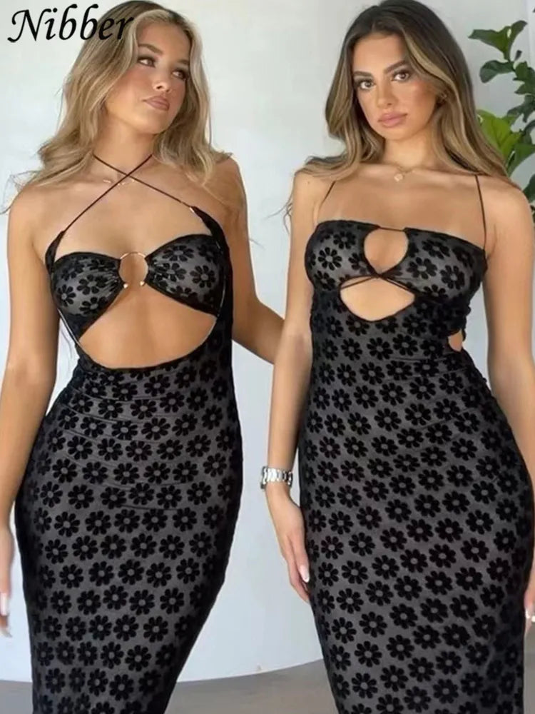 Solid Color Hanging Neck Maxi Dress Sexy Women Trendy Dresses Clothing