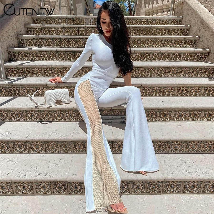 Cutenew Sexy Mesh One Shoulder Patchwork