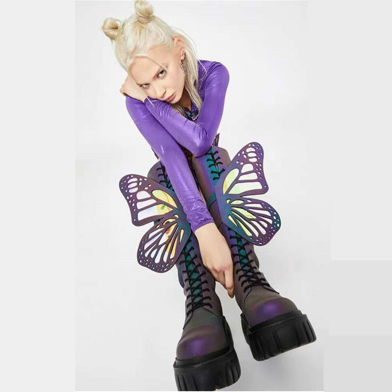 Butterfly Wings Design Knee High Boot