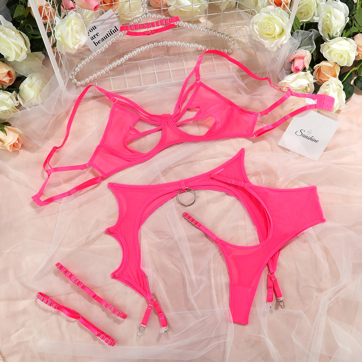 4-Pieces Sensual Fancy Lingerie Set
