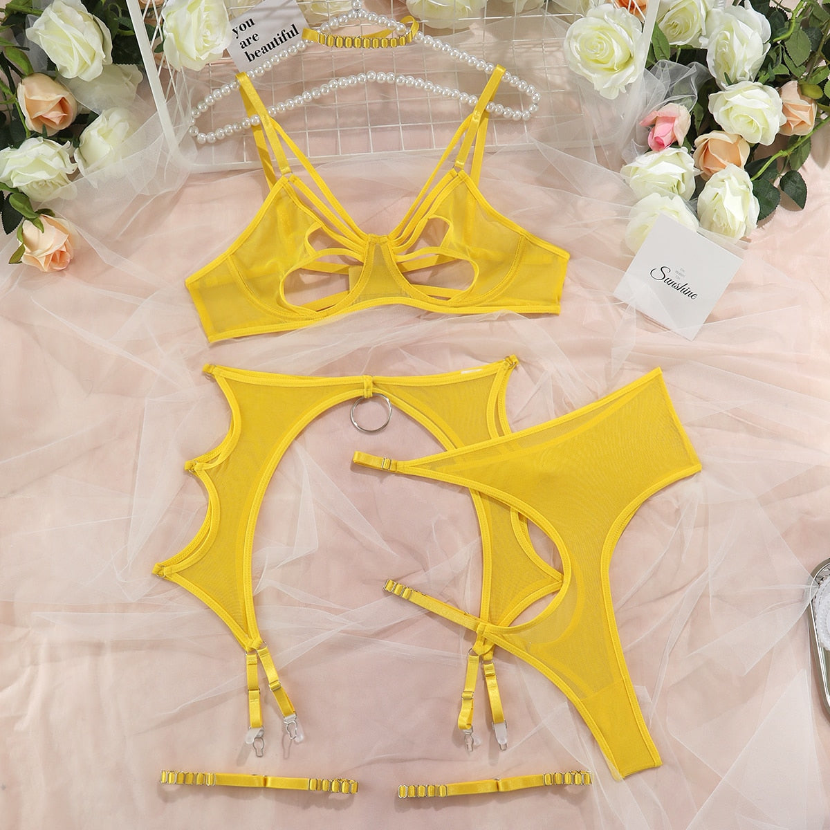 4-Pieces Sensual Fancy Lingerie Set