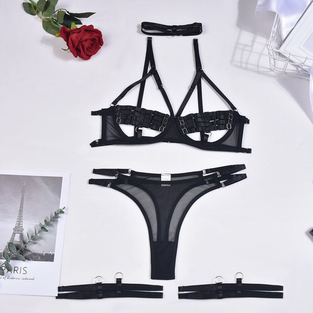 Choker Cut Out Solid Lingerie Set