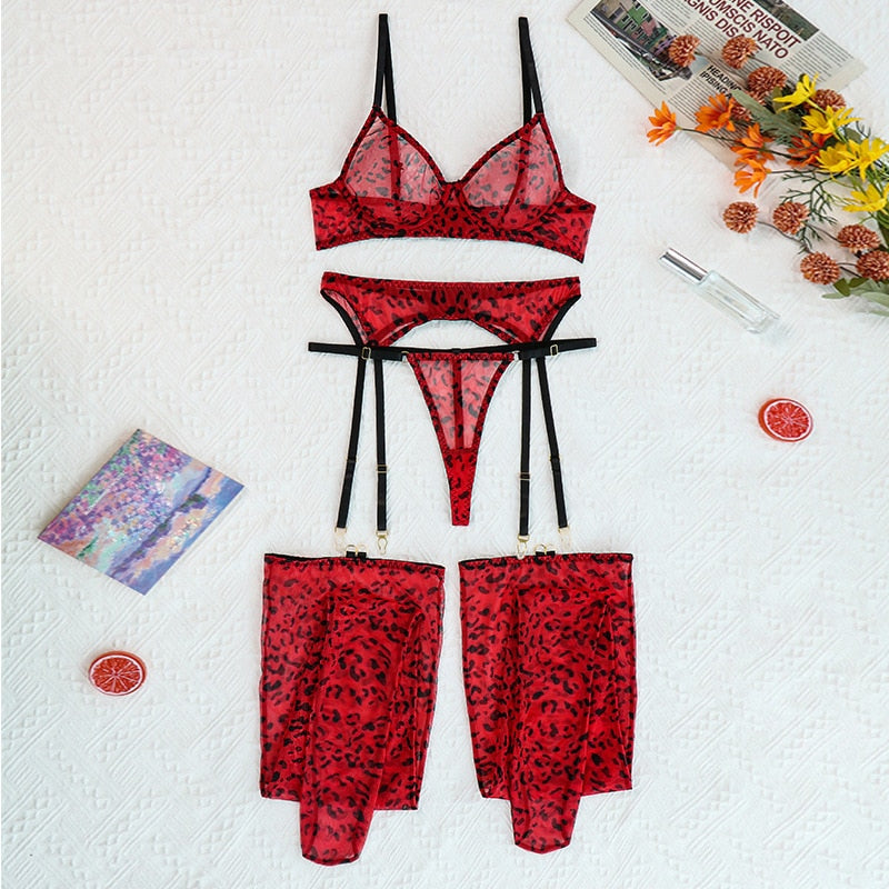 Leopard Mesh Lingerie Set