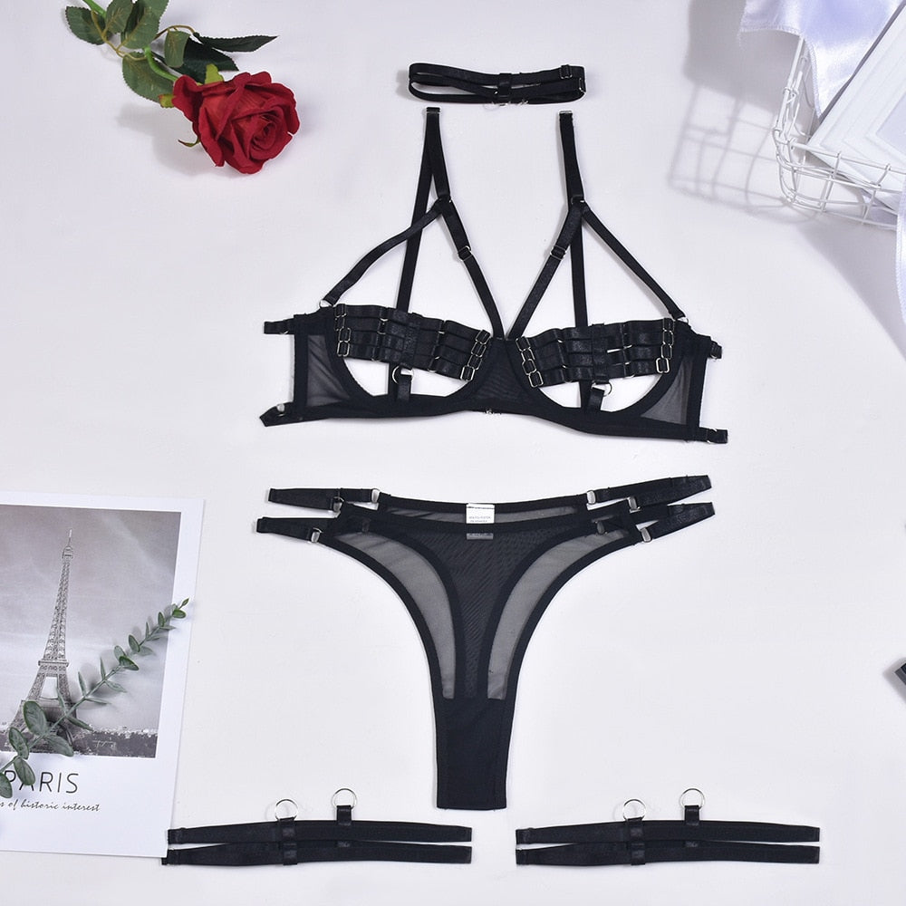 Choker Cut Out Solid Lingerie Set