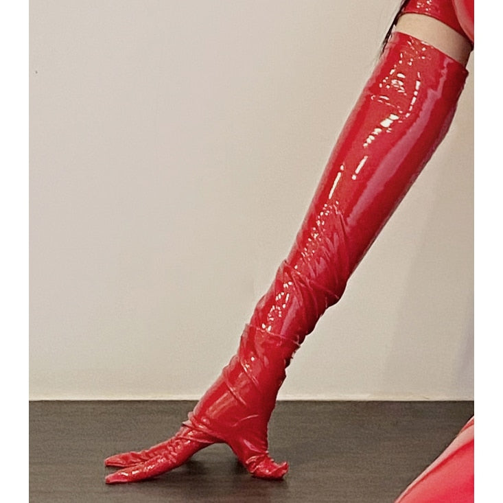 Catsuit Short Sleeve Zipper Open Crotch Bodysuit Pole Dance Clubwear Hot Sexy PU Leather Body Shirts Tops