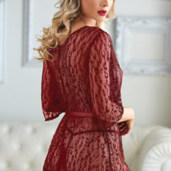 Burgundy Lace Robe with G-string