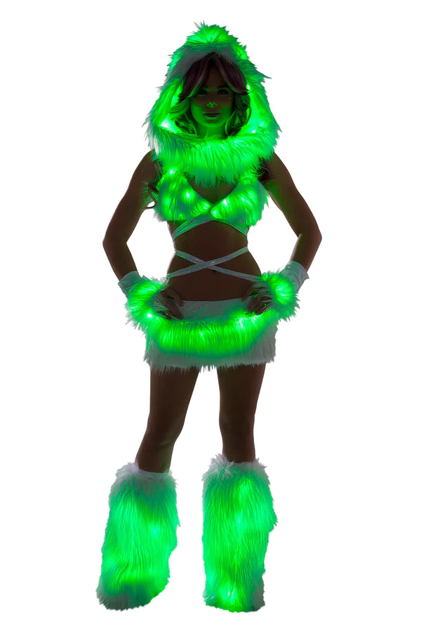LIGHT-UP ROMPER / FAUX FUR LIGHT-UP INFINITY HOOD