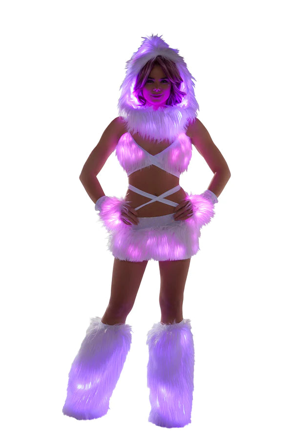 LIGHT-UP ROMPER / FAUX FUR LIGHT-UP INFINITY HOOD