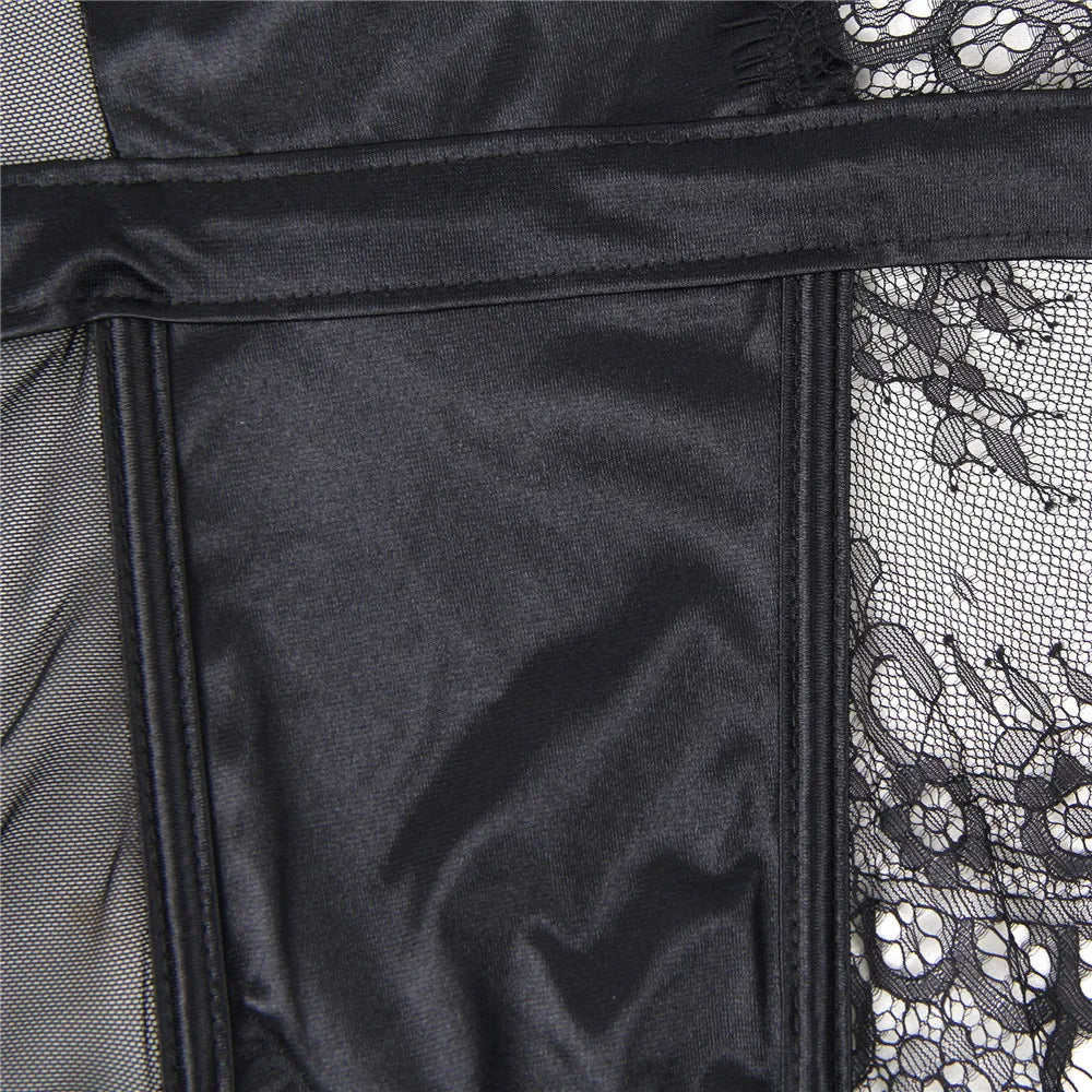 M-5XL Plus Size Women Lingerie Set with Garter Belt Lace Spaghetti Straps Babydoll V Neck Garter Slip Exotic Set Sexy Sleepwear Underwear Set