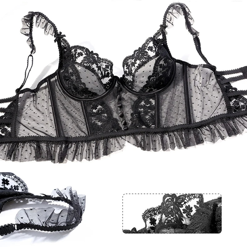 Bride Lingerie Wedding Night lingerie White Lingerie French Lingerie Sexy Women's Underwear Set Push Up Brassiere Lace Transparent Bra Panty Sets Wedding White Thin Underwear