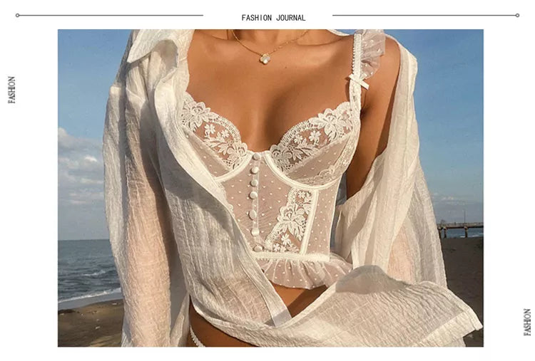Bride Lingerie Wedding Night lingerie White Lingerie French Lingerie Sexy Women's Underwear Set Push Up Brassiere Lace Transparent Bra Panty Sets Wedding White Thin Underwear