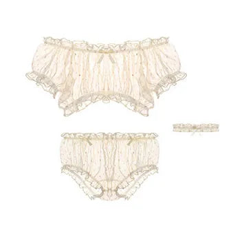 Y2K Fairycore Lingerie Sheer Ruffles Off Shoulder SleepWear