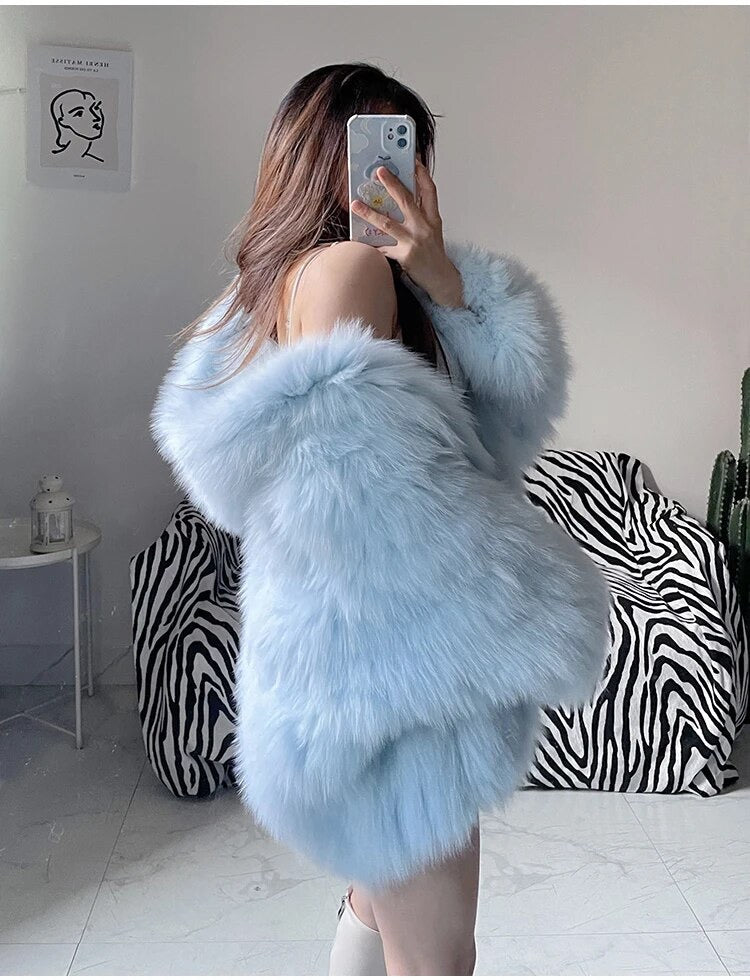 Winter Shaggy Hairy Thick Warm Soft Colored Faux Fur Jacket Women with Hood Bat Sleeved Loose Casual Designer Clothes