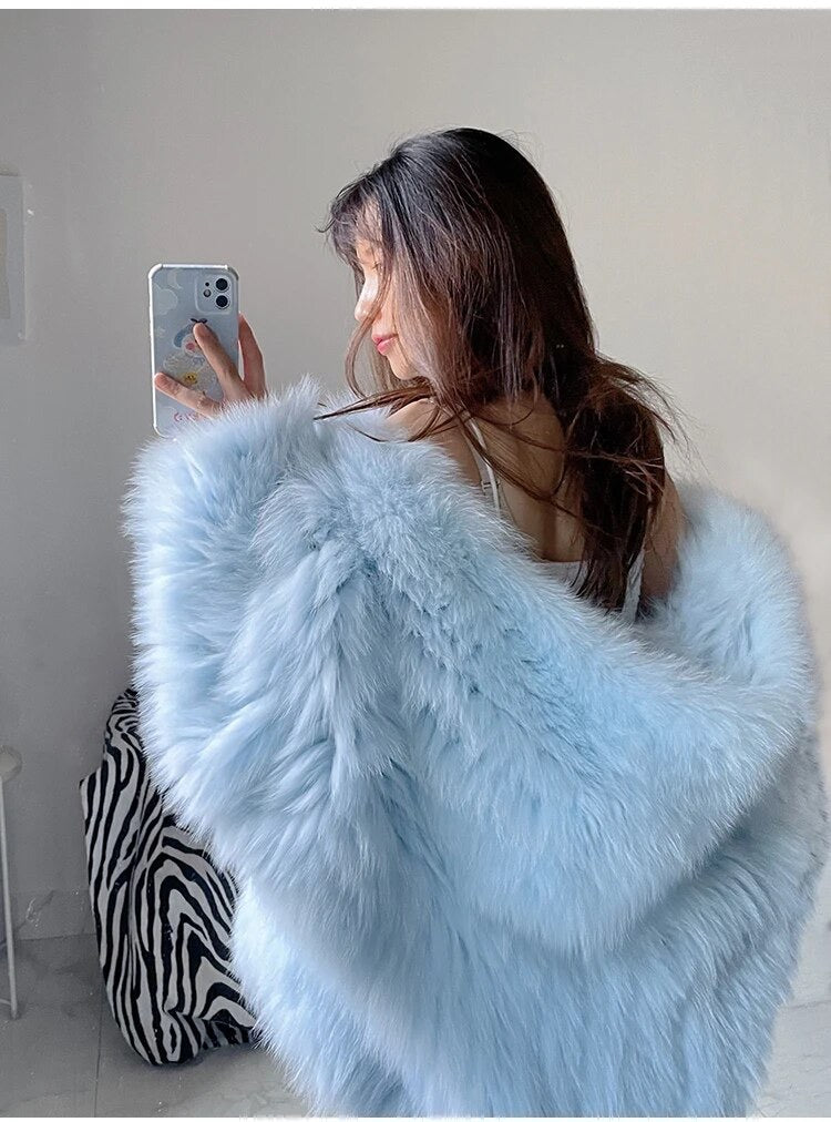 Winter Shaggy Hairy Thick Warm Soft Colored Faux Fur Jacket Women with Hood Bat Sleeved Loose Casual Designer Clothes