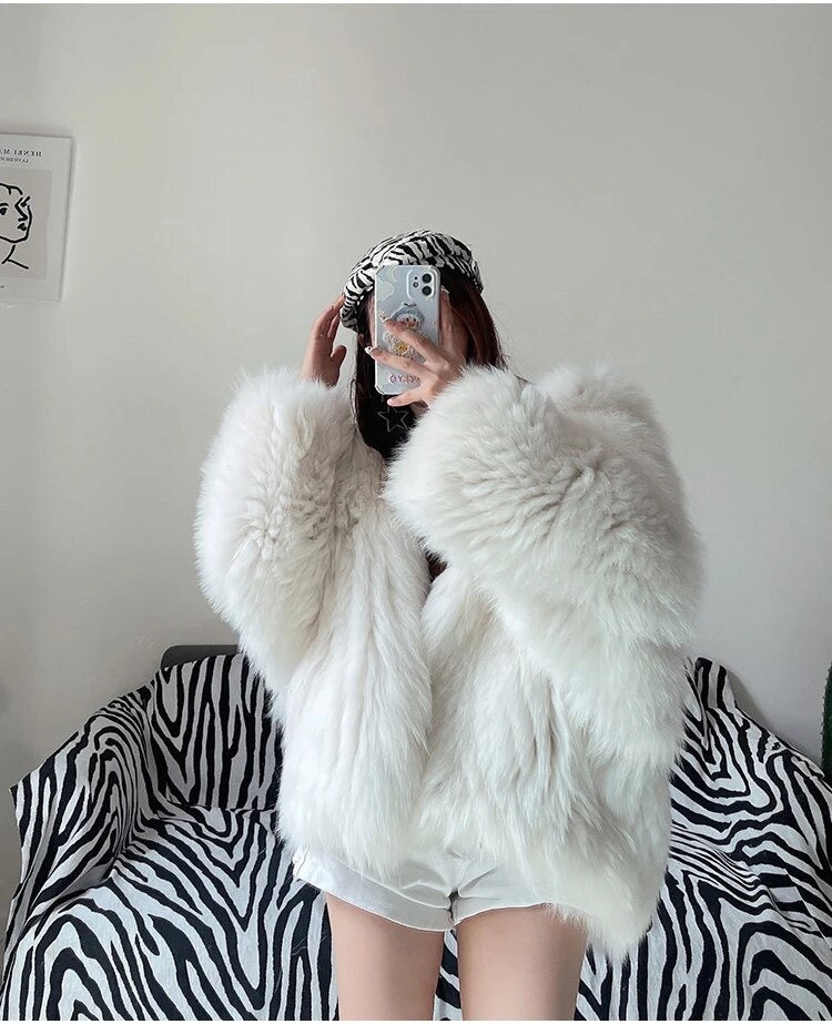 Winter Shaggy Hairy Thick Warm Soft Colored Faux Fur Jacket Women with Hood Bat Sleeved Loose Casual Designer Clothes