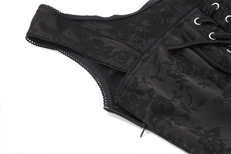 Elegant Black Lace-Up Corset Dress