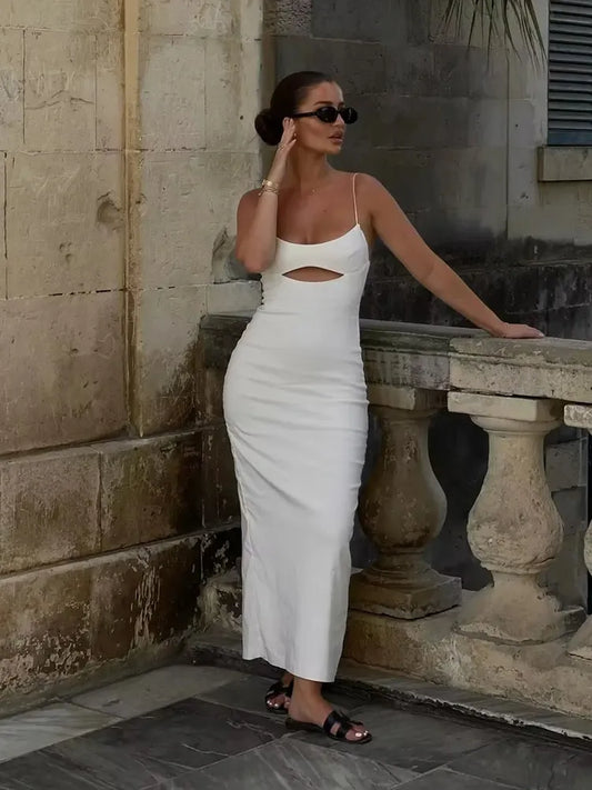 Sleek White Cut-Out Maxi Dress – A Chic Staple for All Seasons