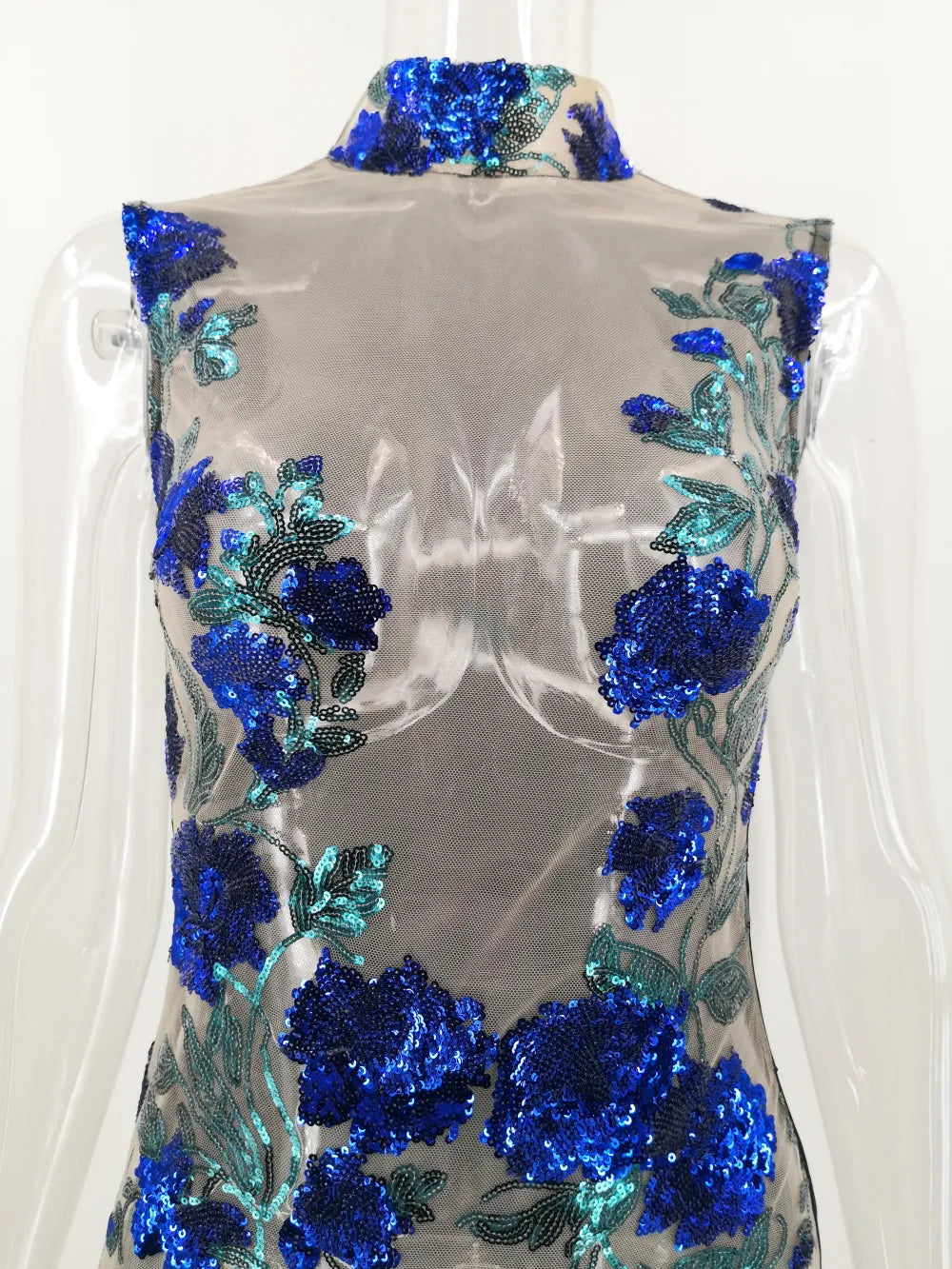 Blue Rose see through Mesh Sequin Womens Dress Elegant Party Evening  Body Con Cocktail Dress Holiday NYE Dress, Sexy Club Clothes, New Years