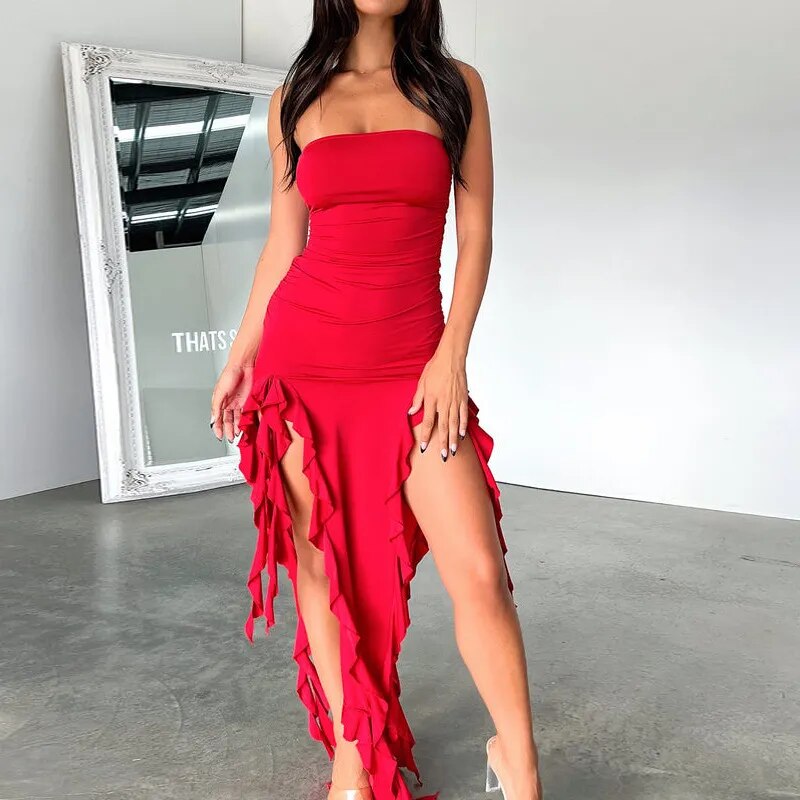 Midi Dress Sexy Strapless  Cloths