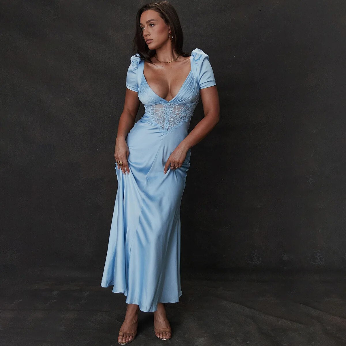 "Blush Enchantment" Silk Midi Dress with Lace Detailing - Also in Serene Blue y2k Fairycore