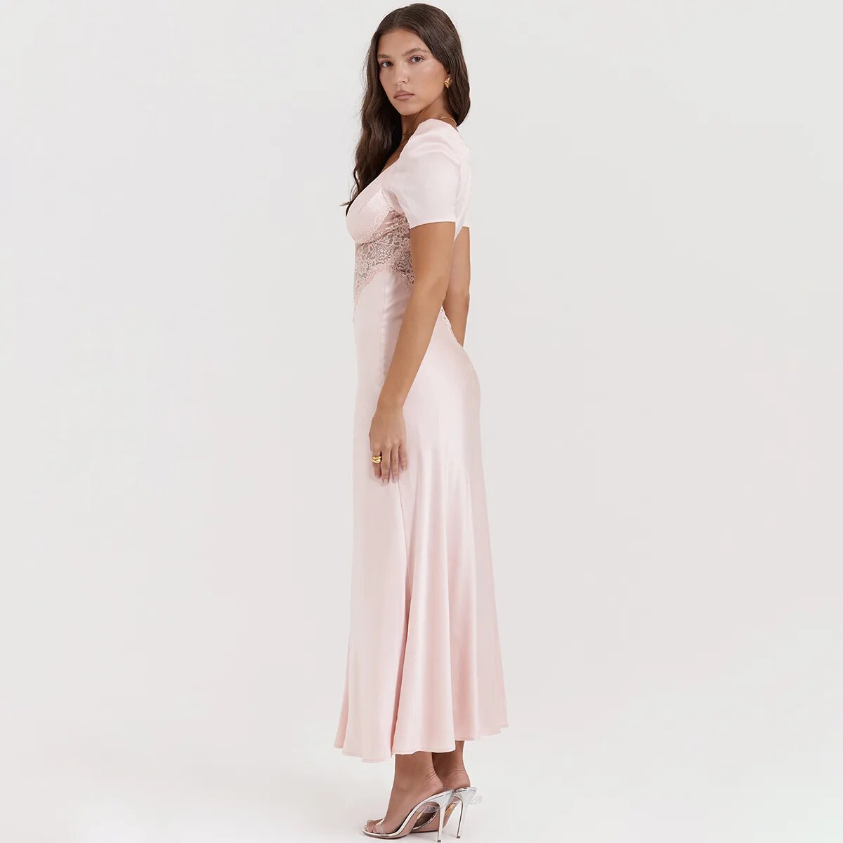 "Blush Enchantment" Silk Midi Dress with Lace Detailing - Also in Serene Blue y2k Fairycore