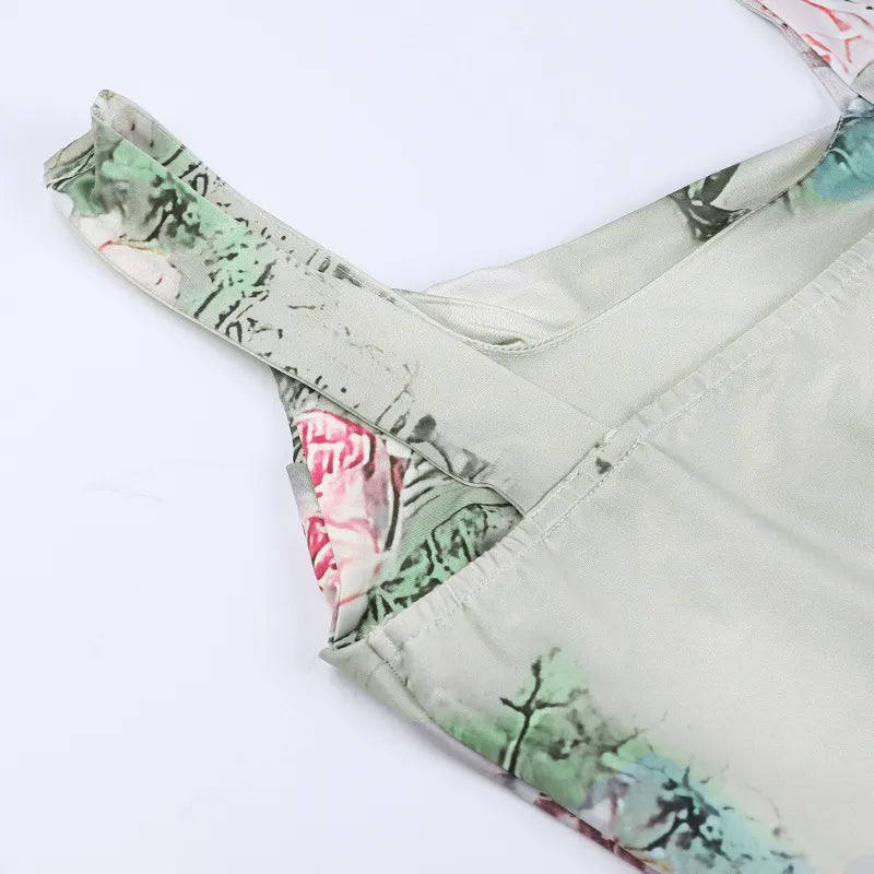 Sage Green Floral Print Maxi Dress with High Slit - Spring and Summer Collection