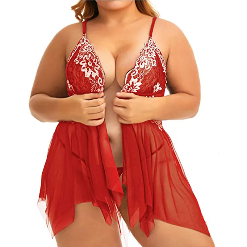 Plus Size Lingerie for Women Sleepwear Set Lace Babydoll Chemise V Neck Nightgown Sexy  Nightdress Maternity
