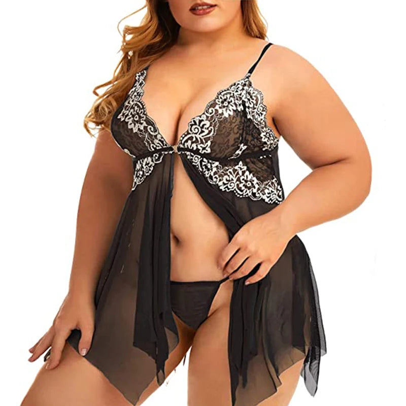 Plus Size Lingerie for Women Sleepwear Set Lace Babydoll Chemise V Neck Nightgown Sexy  Nightdress Maternity