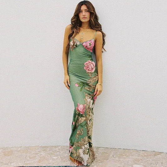 Sleeveless Print Suspender Dress