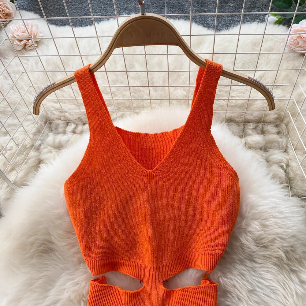 Elegant Cut-Out Midi Bodycon Dress - Available in Orange, Black, Blue, Green, White, Rose Red