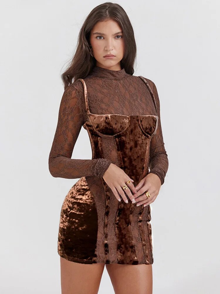 "Midnight Elegance" Sheer Lace Dress - Available in Classic Black and Rich Chocolate