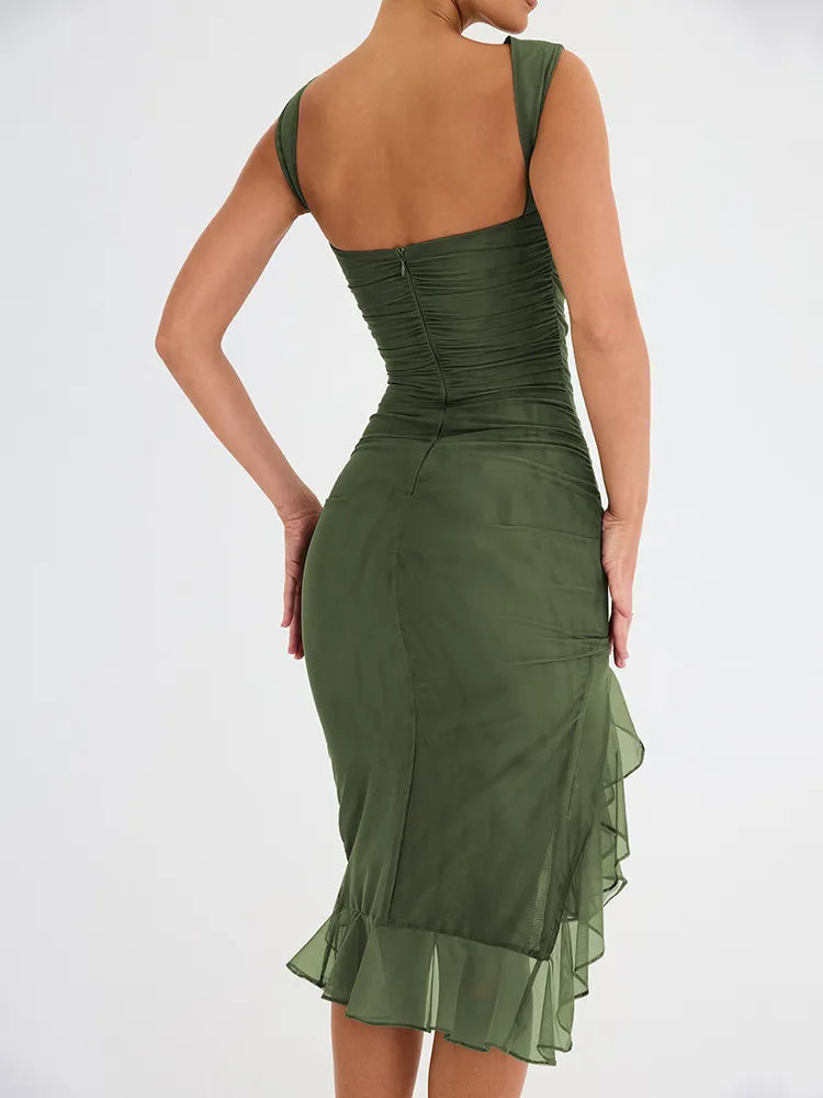 Lavender Ruched Asymmetrical Hem Midi Dress
