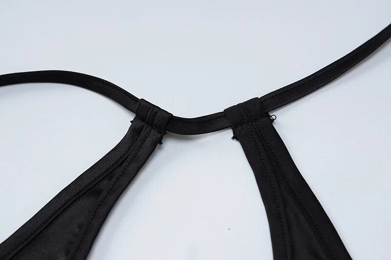 Black Velvet Halter Neck Two-Piece Dress with Embellished Details