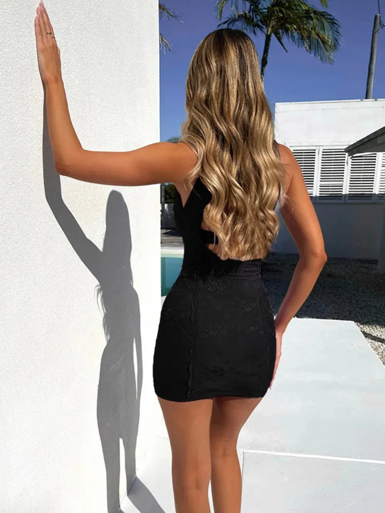 Lace Hollow Out Backless Sexy Mini Dress