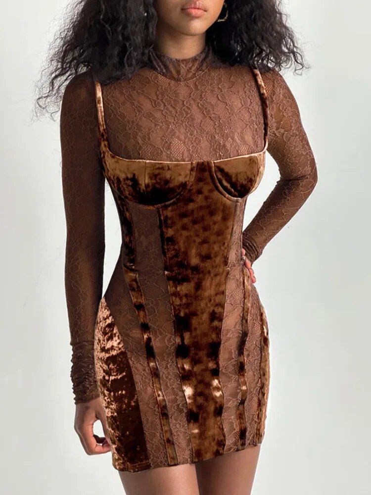"Midnight Elegance" Sheer Lace Dress - Available in Classic Black and Rich Chocolate