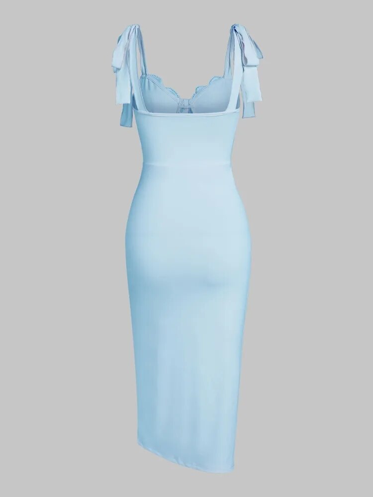 Elegant Ivory Lace and Satin Midi Dress - Available in Yellow and Light Blue