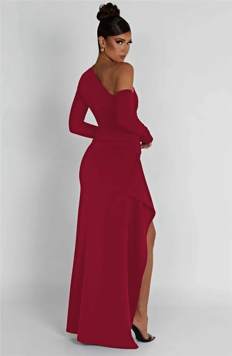"Sleek Sophistication" One-Shoulder Black Maxi Dress - The Epitome of Evening Glamour