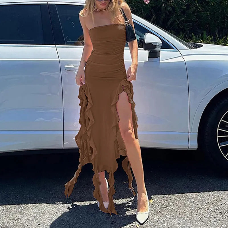 Midi Dress Sexy Strapless  Cloths