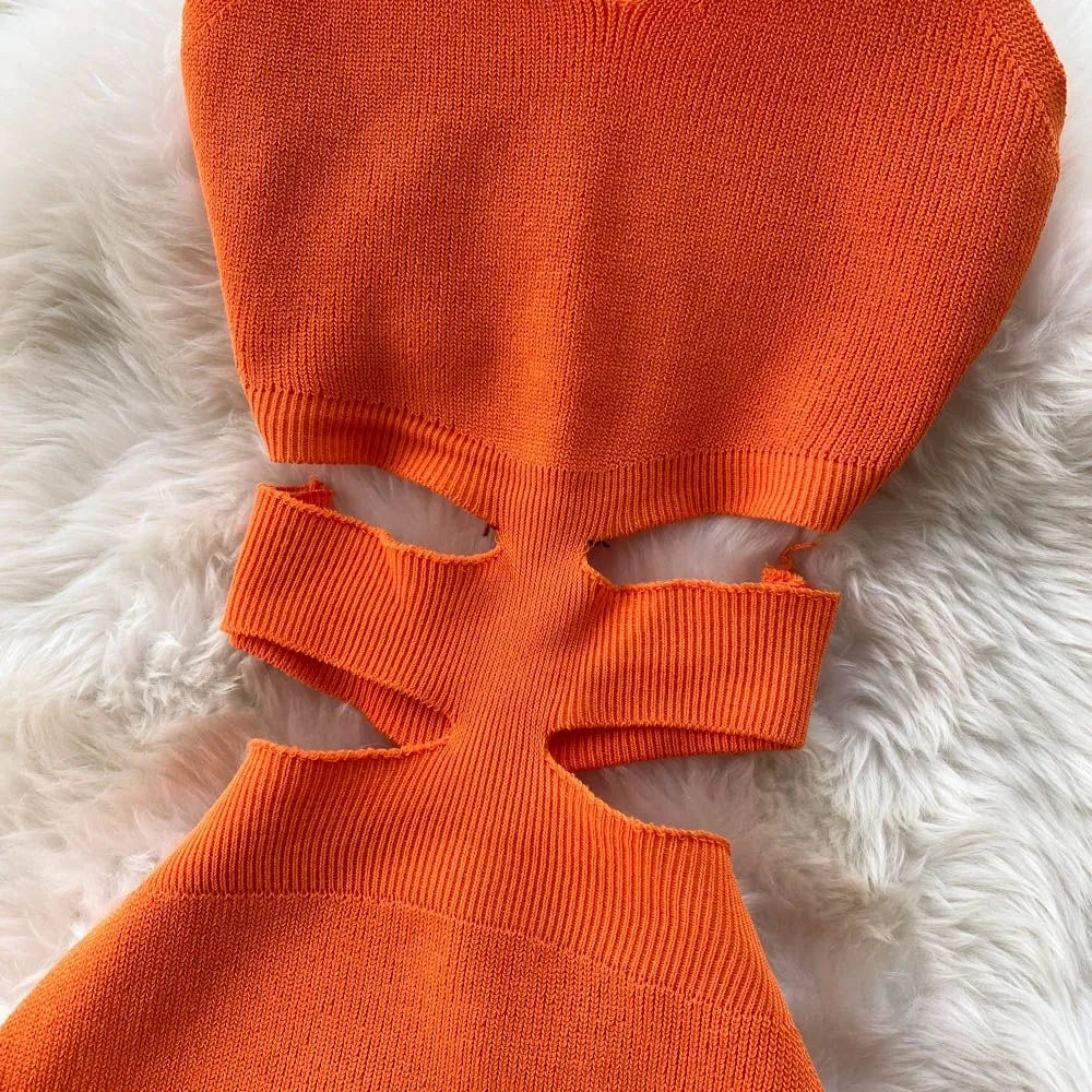 Elegant Cut-Out Midi Bodycon Dress - Available in Orange, Black, Blue, Green, White, Rose Red