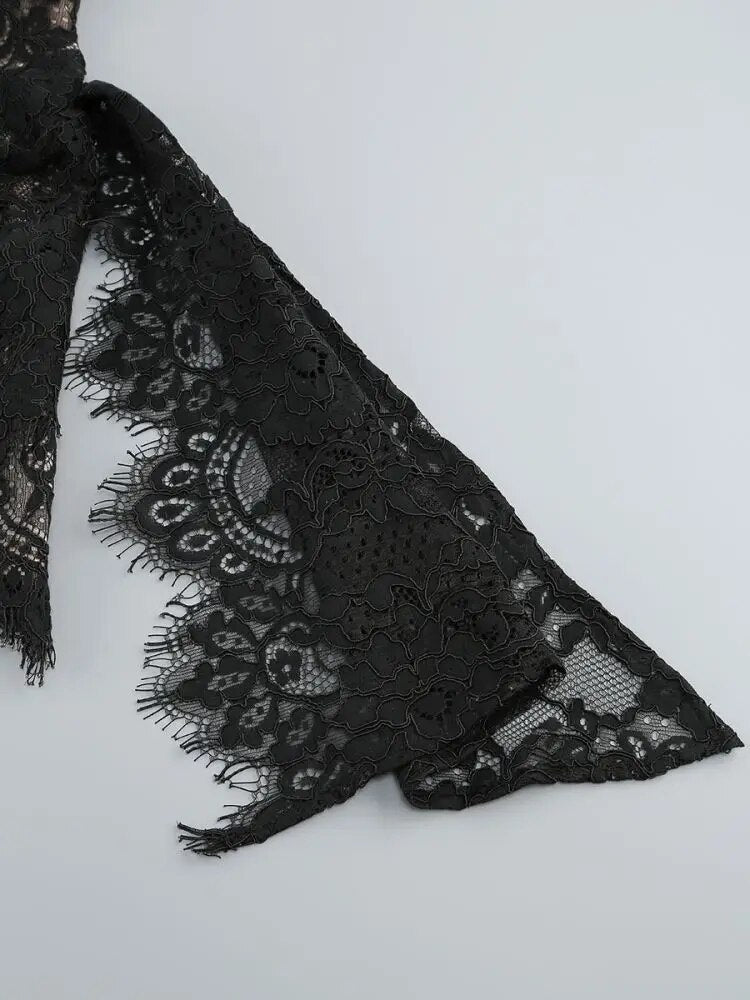 Black Lace Corset-Style Cocktail Dress with Delicate Draping