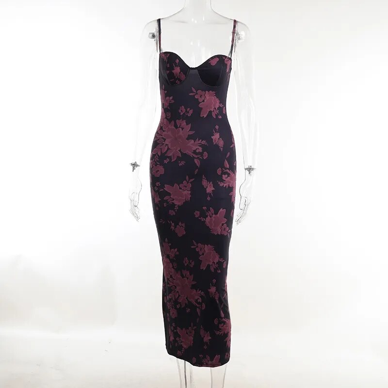 Spaghetti Strap Floral Print Maxi Prom Dress Sexy Mesh Bride Wedding Guest Dress Women Evening Party Dresses Slim
