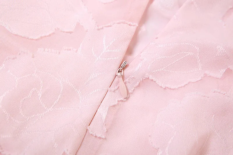 Elegant Blush Pink Floral Lace Maxi Dress